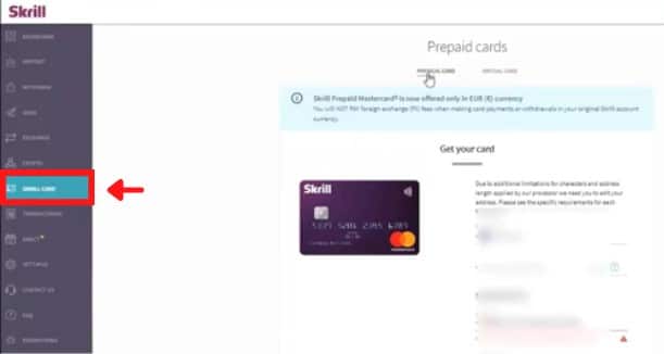 Solicitud de la tarjeta Skrill Prepaid MasterCard
