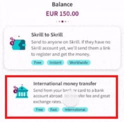 Transferencia de fondos mediante Skrill app