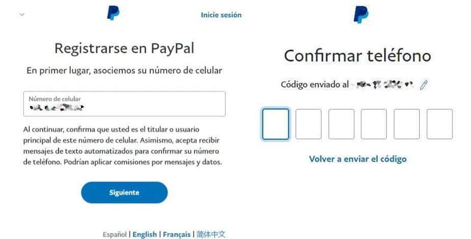 Ingresa tu número para registrarte a Paypal