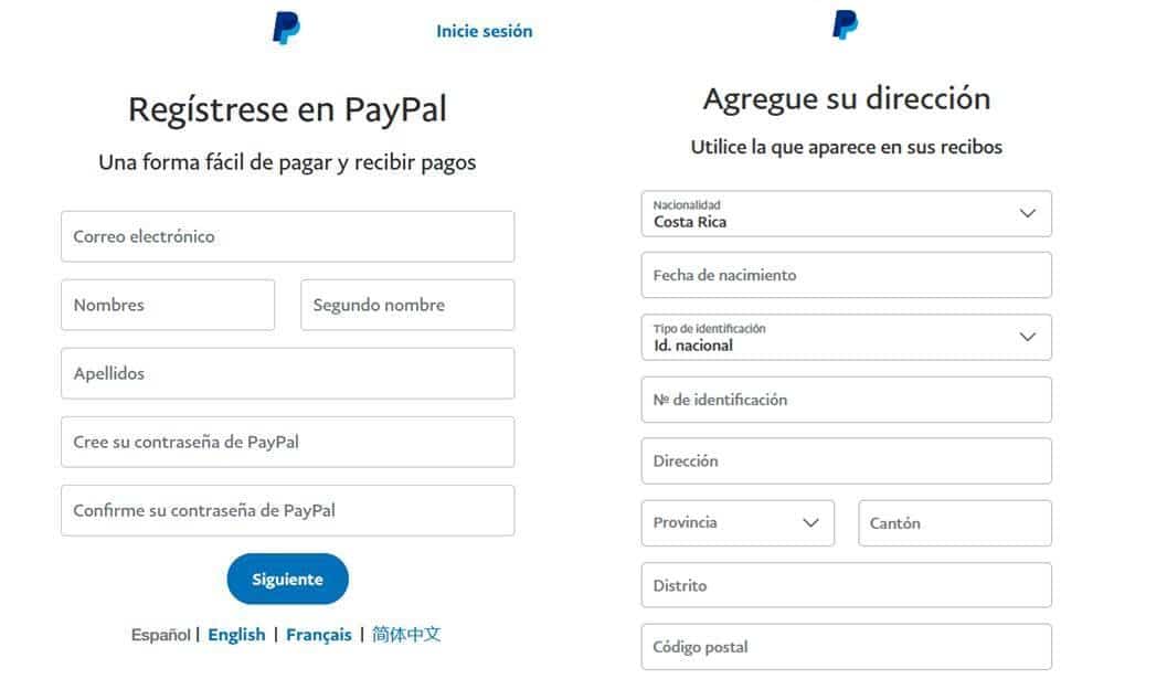 Ingresa tus datos para usar Paypal