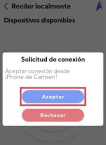 Aceptar la solicitud de conexión con el iPhone