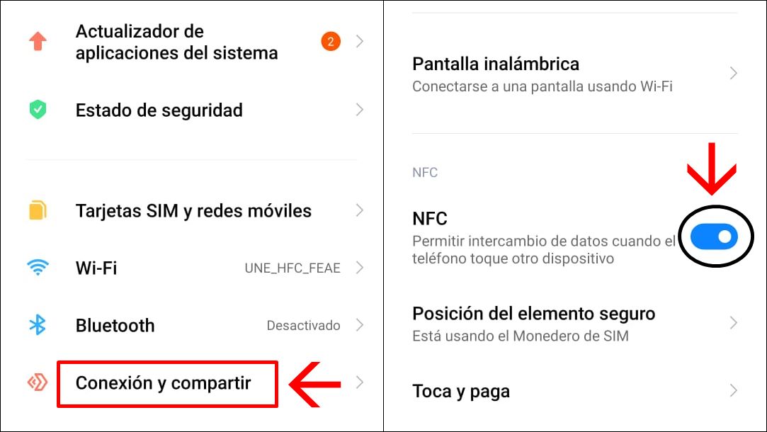 Active el NFC para compartir contenido multimedia