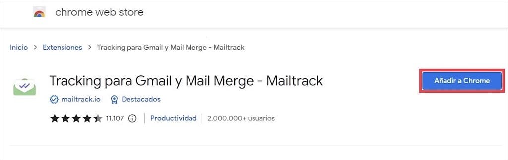 Añadir a Google Chrome la extensión Mailtrack