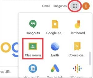 Buscar Classroom en el menú de aplicaciones de Google